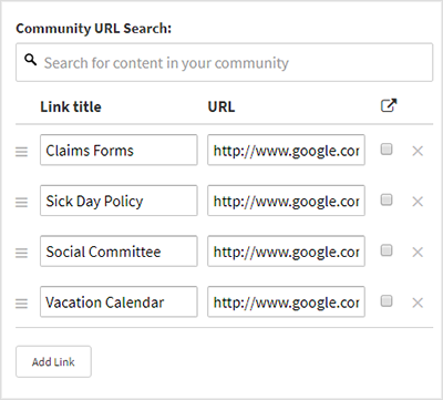 The interface for adding links.